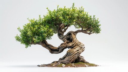 Fototapeta premium Single olive tree with its twisted trunk, isolated on a white studio background