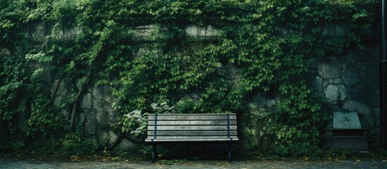 During the lockdown, vegetation has taken over a public bench, creating a natural scene in an urban setting with a copy space image.