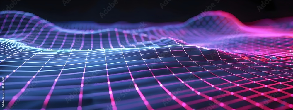 Poster frequency grid pulsing digital wireframe of abstract wave patterns