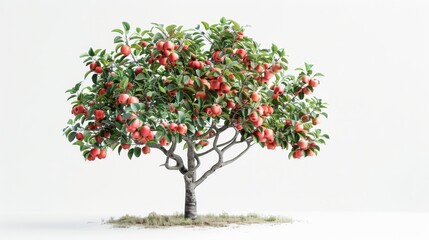 Naklejka premium Single apple tree with visible fruit, isolated on a white studio background