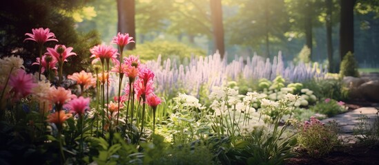 Beautiful flowers in a natural garden setting with a copy space image.