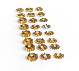 Connecting gears on white 3d render
