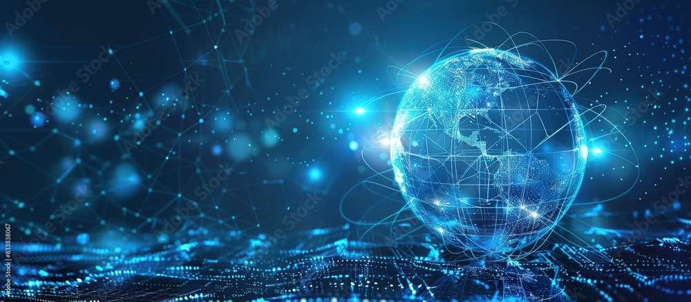 Poster global world telecommunication network connected around planet earth, internet communication technol