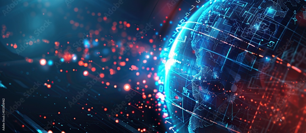 Aufkleber communication technology for internet business. global world network and telecommunication on earth.