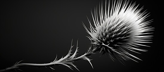 Black and white image of a plume thistle with copy space for text.