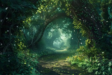 lush forest with mossy trees and vines