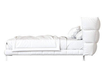 double bed isolated on a transparent background, furniture for the bedroom interior, 3D illustration, cg render