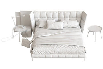 double bed isolated on a transparent background, furniture for the bedroom interior, 3D illustration, cg render