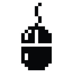 8 bit pixel computer mouse vector icon. Pointer controller for game assets. Black silhouette illustration.
