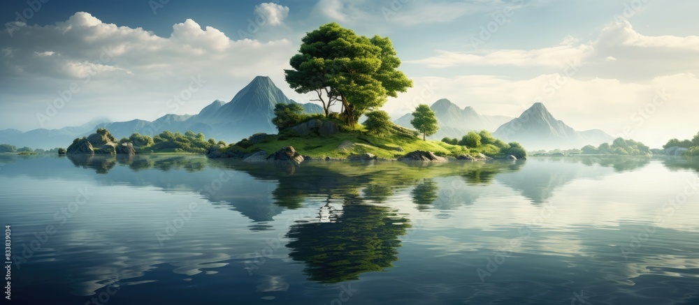 Poster Scenic island in a tranquil lake with a tranquil setting and copy space image.