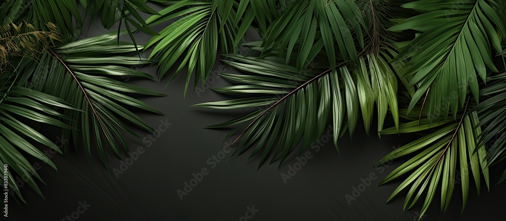 Aufkleber capture a bird's-eye view of tropical palm leaves arranged for a flat lay composition with copy spac