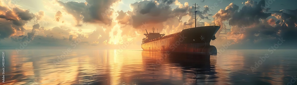 Wall mural a large freight vessel gliding through a calm ocean - Wall murals