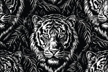Fototapeta premium Wild Tiger Pattern Black White Design