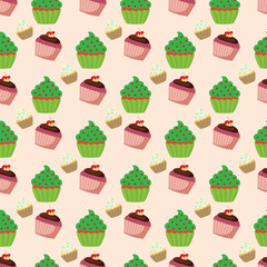 Tasty Cupcakes Seamless Vector Pattern Design