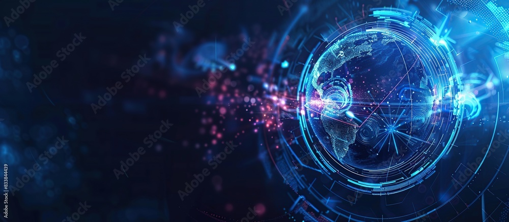 Aufkleber cyber digital technology concept abstract globe on dark blue background.