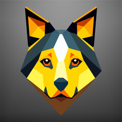 Geometric dog head with a black and orange stripe. Vector art, sots art, low poly, cubo-futurism, sticker, cartoon avatar, animal logo, surreal design