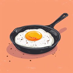A cartoon drawing of an egg in a frying pan