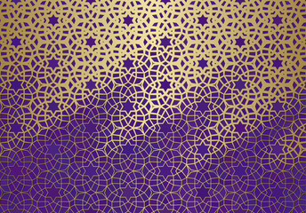 Abstract background with islamic ornament, arabic geometric texture. Golden lined tiled motif.