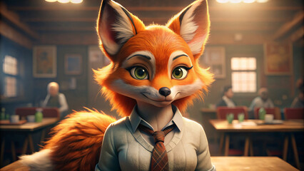 A red fox girl in school