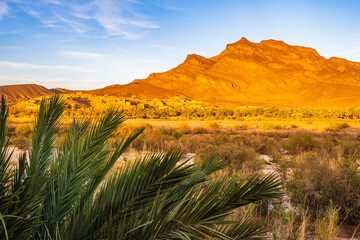 View of Jebel Kissane mountain at sunset near Agdz town in Atlas Mountains, Morocco, North Africa