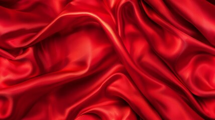 Fototapeta premium Red silk, wave fabric texture. Curve satin sheet background. Fashion elegant abstract cloth. Luxury silky textile wallpaper. Liquid smooth drapery for valentine or love concept