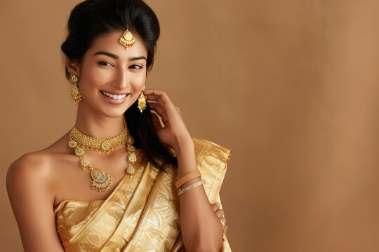 young beautiful indian woman wearing traditional sari