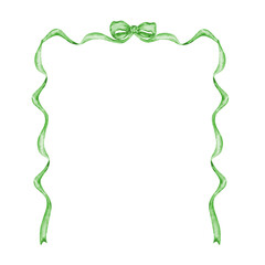Green frame of watercolor ribbon and bow