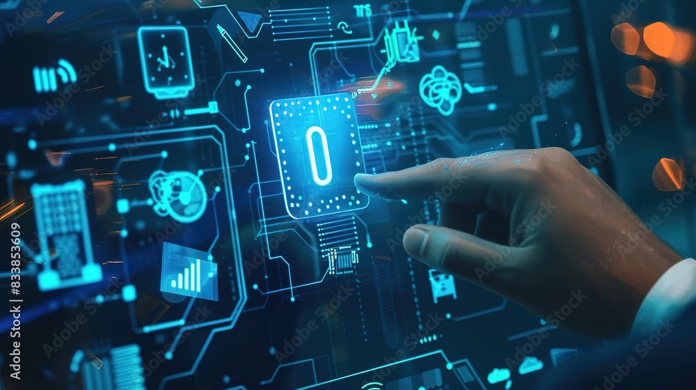 Aufkleber futuristic cyber security expert analyzing digital data interface