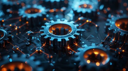 An abstract 3D illustration of a network of interconnected gears and cogs, symbolizing the complexity of the investment process and financial systems.