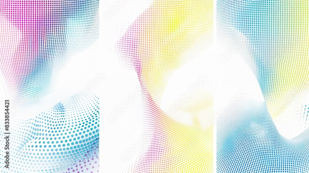 Poster abstract halftone gradient triptych in blue, white and red: a modern artistic background for a varie