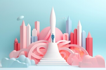 visionary leader flat design front view strategic planning 3D render colored pastel