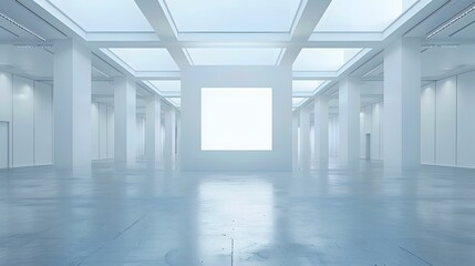 Fototapeta premium Frozen Invitation An Empty Picture Frame Echoing Infinite Potential in a Vast Digital Art Gallery