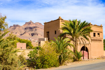 Beautiful old kasbah building house in Agdz town, Atlas Mountains, Morocco, North Africa