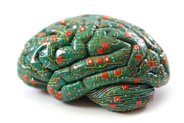 Fototapeta premium Green circuit brain model, representing eco friendly technology and sustainable innovation