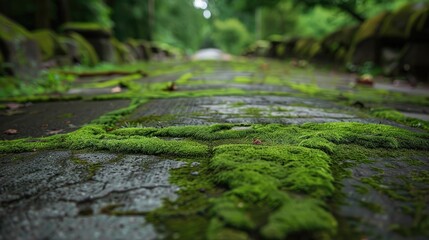 Concrete roads covered with moss