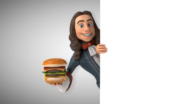 3D animation of a cartoon man in historical baroque costume