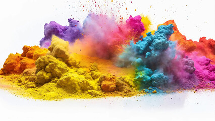 Colorful rainbow holi paint color powder explosion isolated white background with copyspace, 16:9, 300dpi
