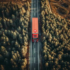 Obraz premium Gps tracking from top view moving truck with container on a map