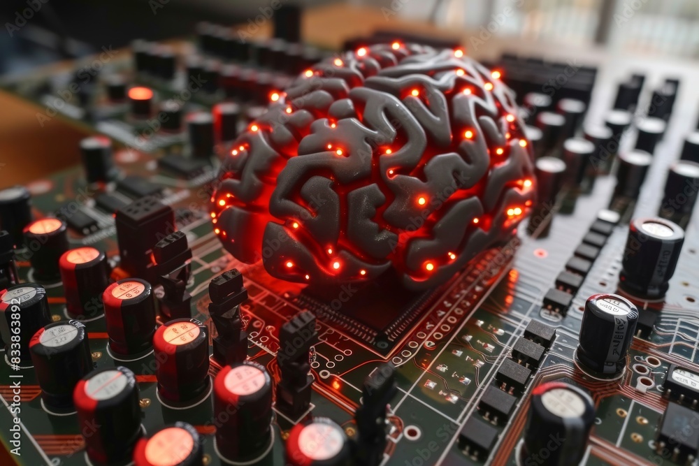 Poster detailed exploration of brain activity using advanced tech tools, illustrating the intersection of n