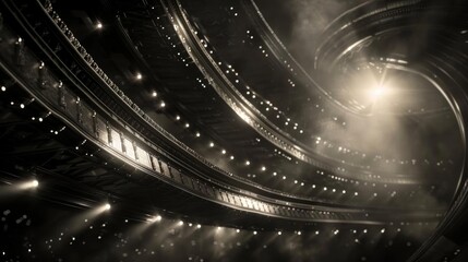 Design a 3D illustration of abstract shapes with light trails depicting speedy motion