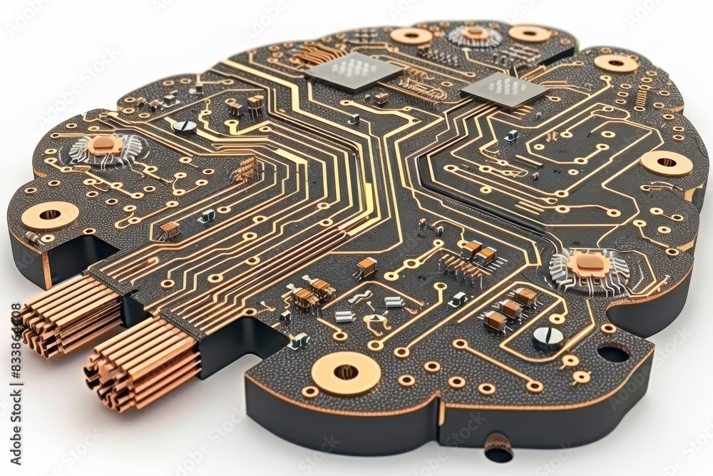 Poster abstract tech brain design on circuit motherboard, ideal for themes related to computing innovations