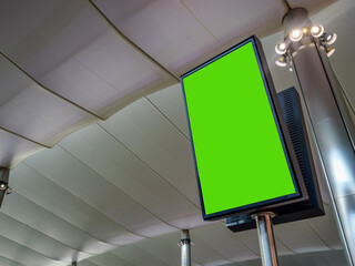 Airport Terminal: Green Screen Advertising Billboard, Arrival Display with Chroma Key, Mock-up AD...