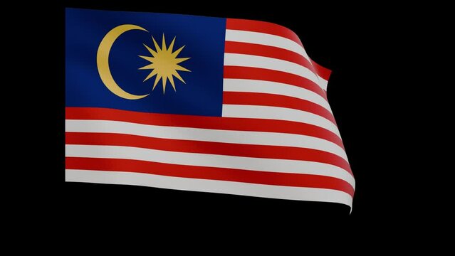 Malaysia flag 4k 3d render of a waving Malaysian nation Montserratian banner fluttering in the wind symbolises the country with transparent alpha channel mask for free space and isolated background no