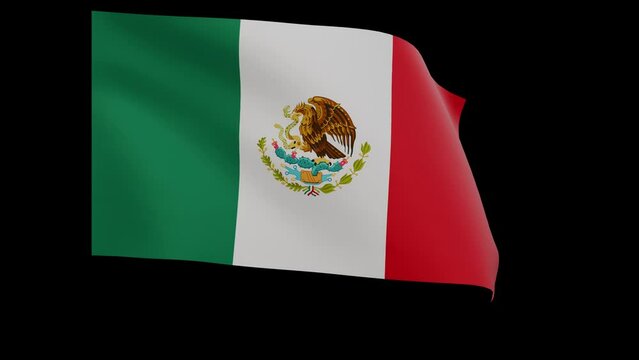 Mexico flag 4k 3d render of a waving Mexican nation Montserratian banner fluttering in the wind symbolises the country with transparent alpha channel mask for free space and isolated background no fla