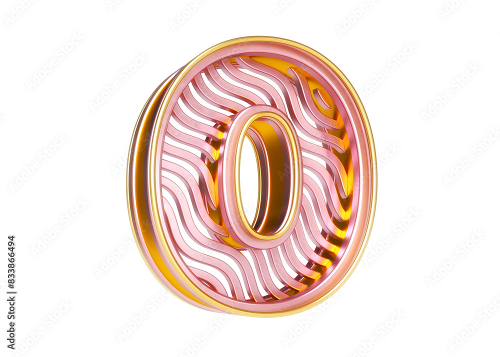 Aufkleber 3d shiny number 0 in pink gold with wavy shapes. high definition 3d rendering.