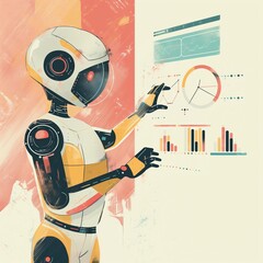 Futuristic Robot Analyzing Data and Trends Illustration