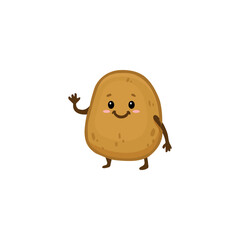 Funny cartoon potato. Cute character vegetable isolated on white background. Doodle style. Flat character. Vector