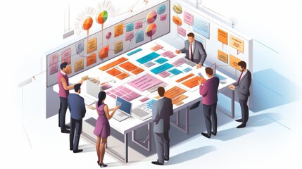 Obraz premium A dynamic team brainstorming with sticky notes on a whiteboard