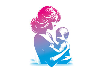 Mom and baby vector, mother’s day vector, mom and child vector