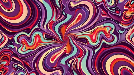 Mesmerizing Psychedelic Abstract Swirling Pattern with Vibrant Colors and Hypnotic Optical Illusion Effect Digitally Rendered in Retro 1960s Inspired